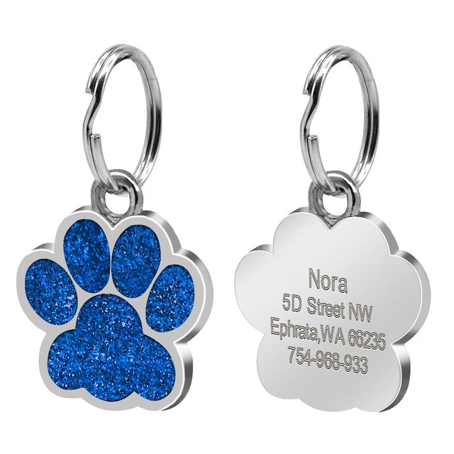 Paw Shape Dog ID Pendant.  Free Engraving Your Name, Address & Phone.